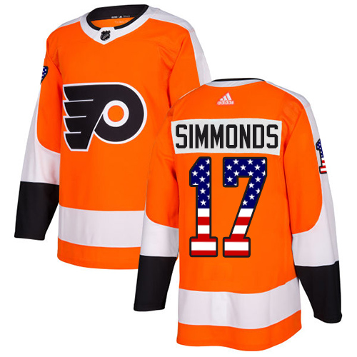 Adidas Flyers #17 Wayne Simmonds Orange Home Authentic USA Flag Stitched NHL Jersey - Click Image to Close